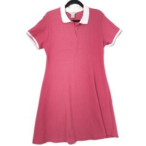 Vintage Express Tricot Pink Polo Dress White Collar L 90s Preppy Tenniscore